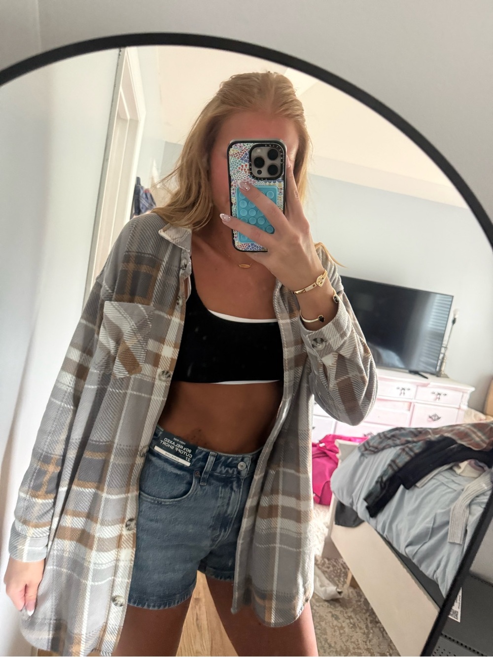 Maurices Plaid Teddy Jacket in Gray and Tan